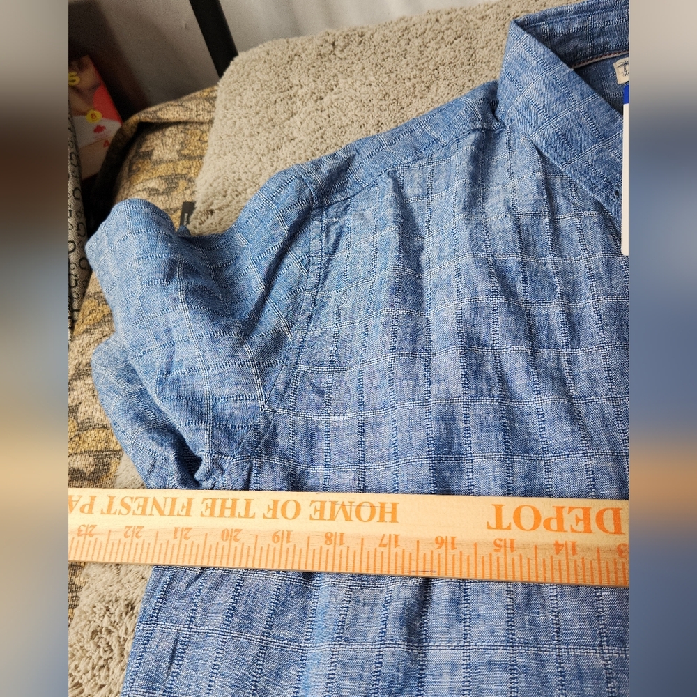 Men's Short Sleeve Linen Blend Blue Shirt - Weatherproof Vintage - L - Picture 10 of 12